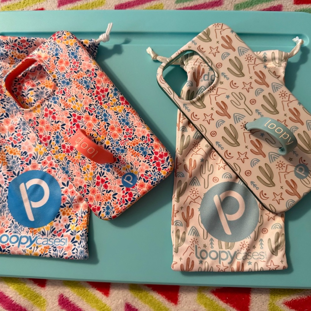 Loopy Case Phone Grip & Strap Set - Pink Floral & Cream Cactus for IPhone 13 Pro